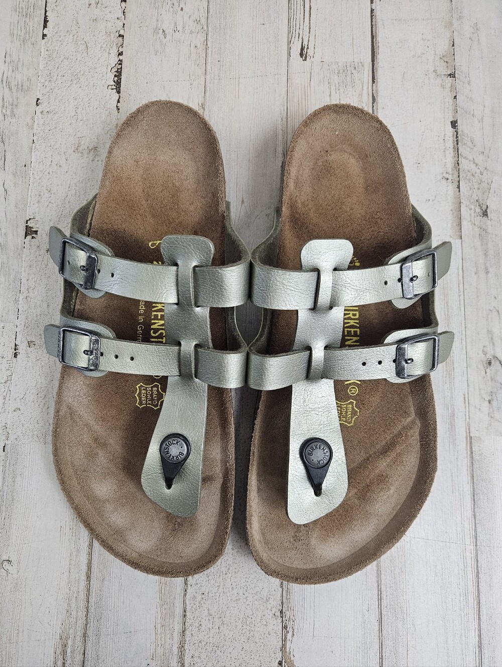 Birkenstock Sparta Metallic Sage Green Strappy Slip On Sandals EUR 40